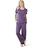 GYS Bamboo-derived Viscose Women's Pajamas Set Short Sleeve Top With Pants 2-Piece Sleep Set