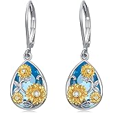 Natural Topaz Sunflower Earrings 925 Sterling Silver Real Gemstone Birthstone Drop Earrings for Women Jewelry Gifts for Birthday