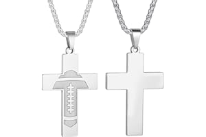 HattiDoris Football Cross Necklace for Boys Inspirational Bible Verse Cross Pendant Stainless Steel Chain 22+2 inch Football Sports Jewelry Football Gift for Men Women
