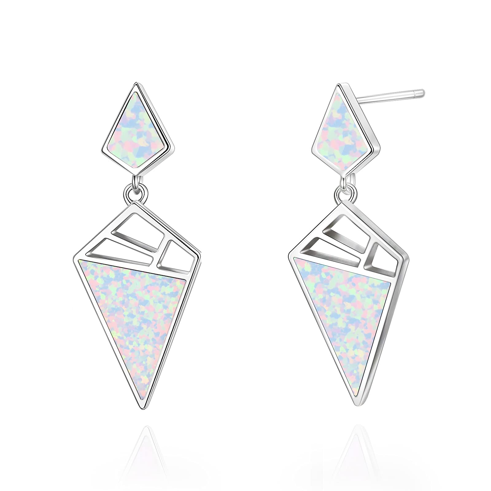 YFN Opal Earrings Sterling Silver Drop Stud Earring White Earrings Jewellery Gifts for Women Girls