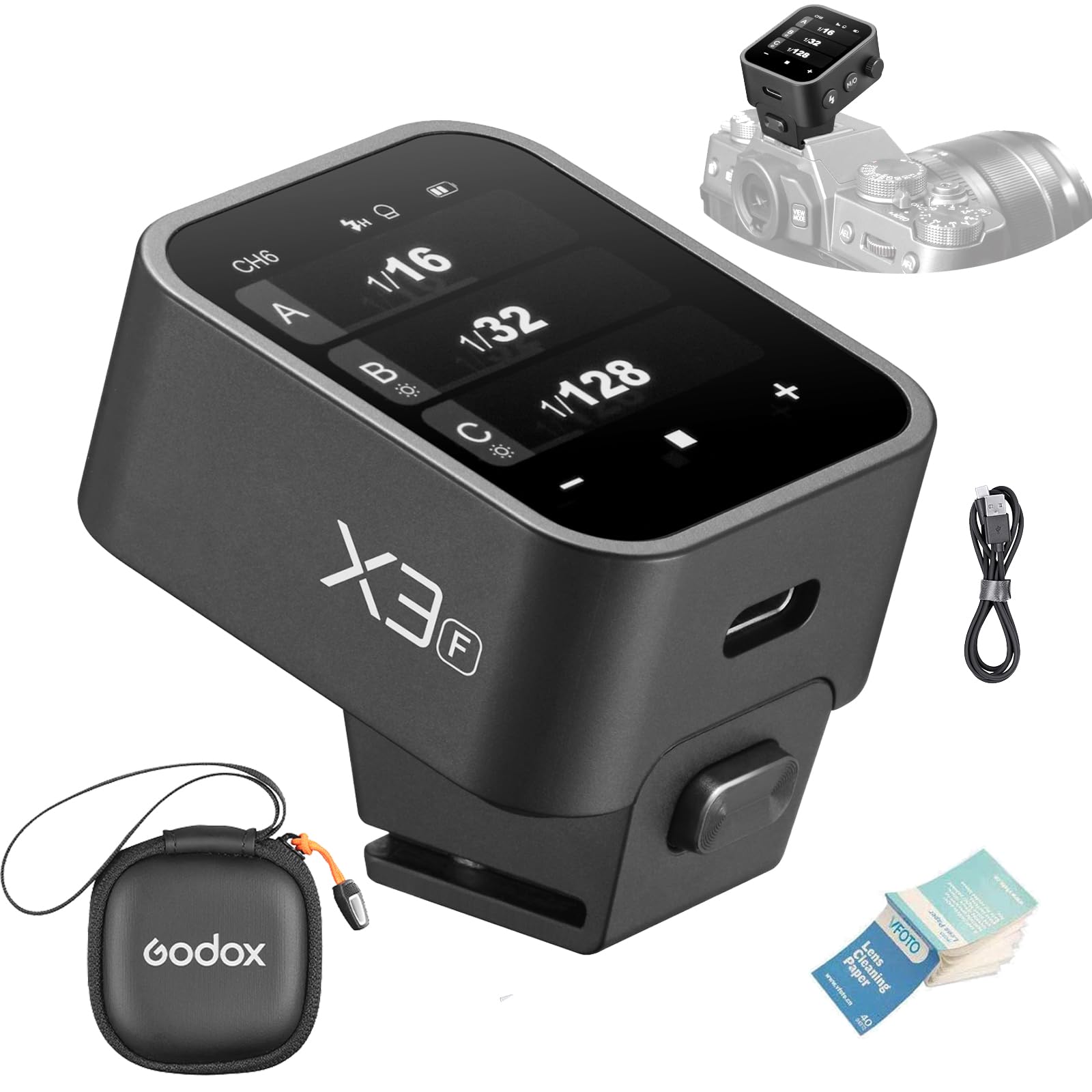 GODOX X3-F X3F Wireless Flash Trigger for Fujifilm Camera, OLED Touch Screen Rechargeable Trigger, TTL HSS 1/8000s, 2.4GHz Wireless X System, TCM Conversion Function