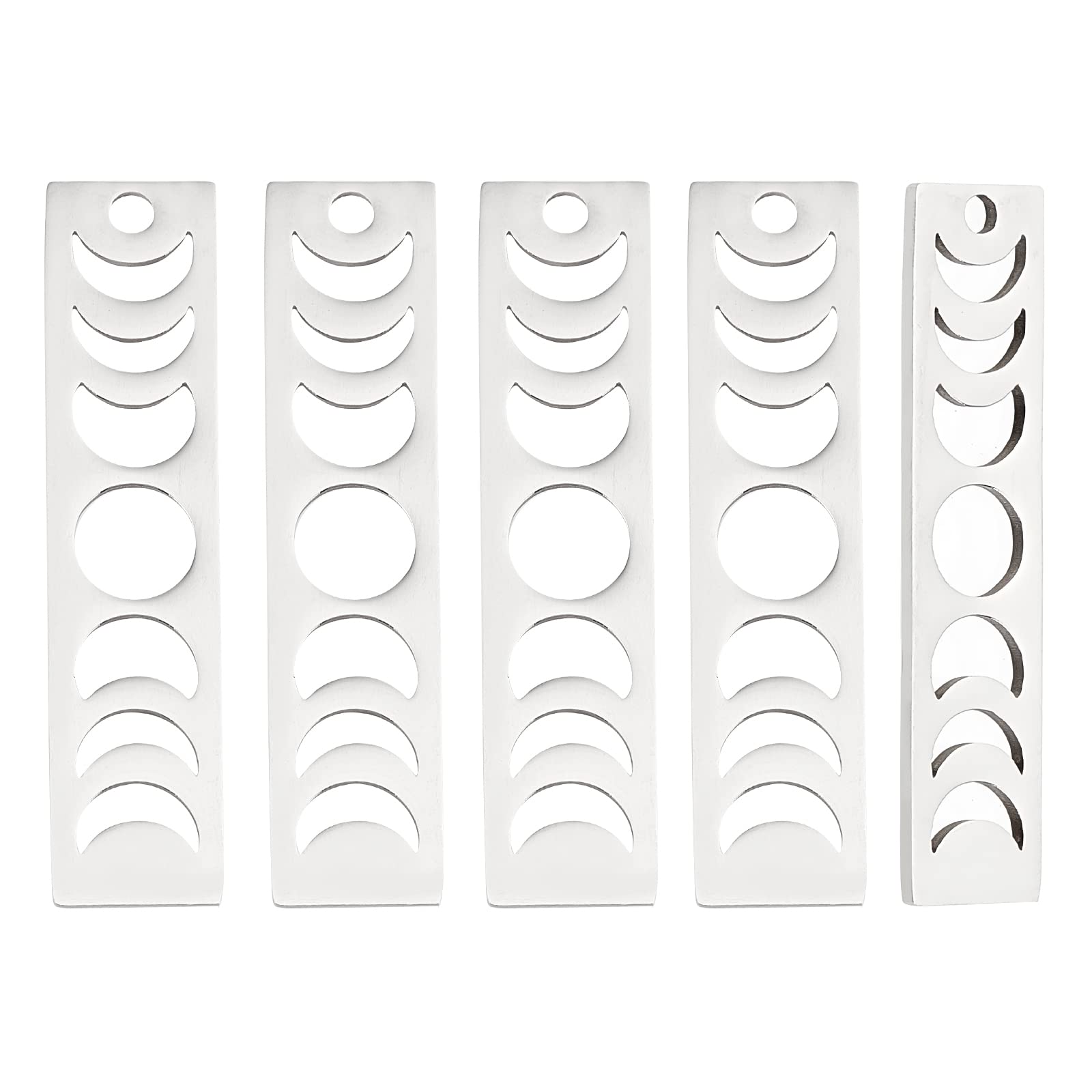 DICOSMETIC 5Pcs Moon Phase Pendant Crescent Moon Bar Charm Rectangle Celestial Charm 35mm Blank Hollow Moon Charm Stainless Steel Charm for Bracelet Necklace Earrings Making, Hole:1.8mm