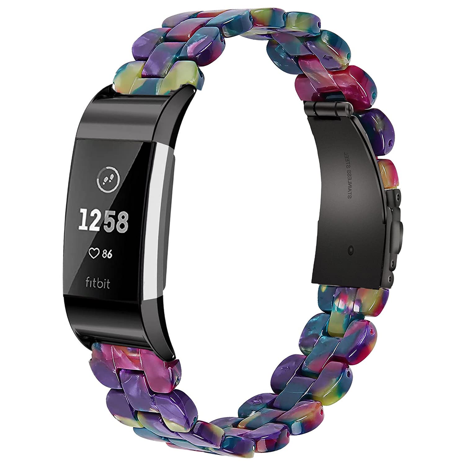 Wongeto Oval Resin Strap Compatible with Fitbit Charge 2 for Women Men,Fashion Resin Band Bracelet Wristband Strap for Fitbit Charge 2 HR Wristbands (Purple Green)