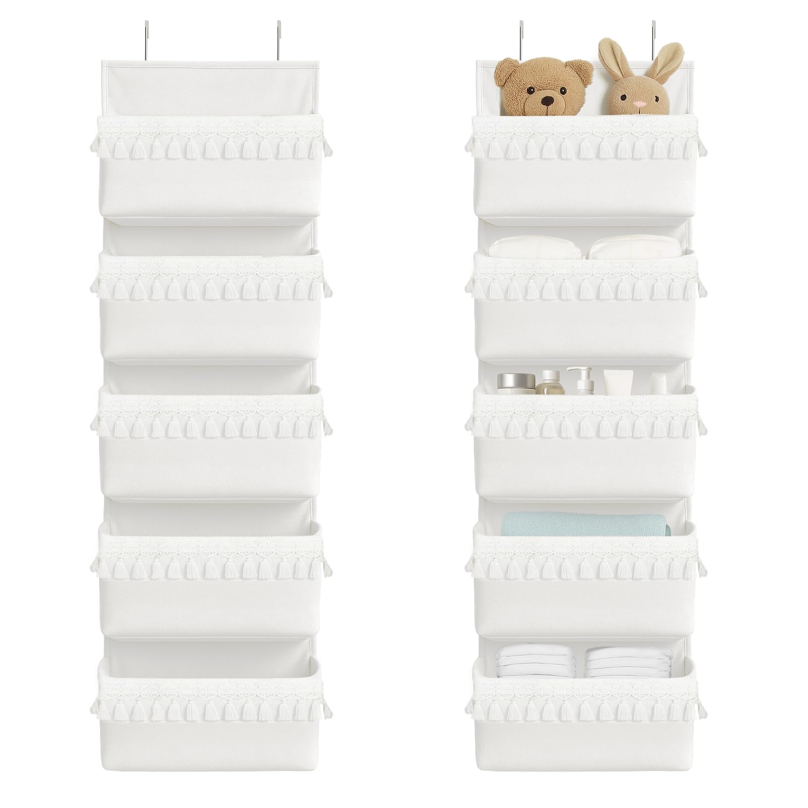 Photo 1 of Over The Door Organizer Hanging, 5 Pockets Boho Nursery Decor Over Door Storage Hanging Storage Organizer Behind The Door Storage With Tassels Decoration For Bedroom Bathroom Apartments Dorm Toys