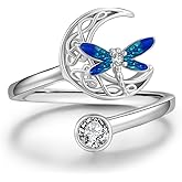 Twoowl Dragonfly Adjustable Ring 925 Sterling Silver Open Celtic Moon Rings Irish Dragonfly Jewelry Gifts for Women Girlfriends