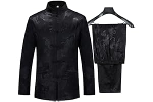 wecotton Tang Suit Men Hanfu Chinese Traditional Clothes Kung Fu Shirt Uniform Long Sleeved Coat Tops and Pants