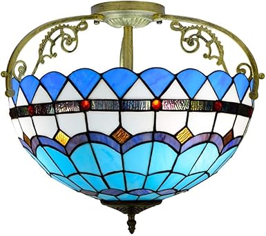 Lámpara de techo estilo Tiffany vintage azul lámpara colgante de