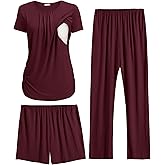 Ekouaer Maternity Nursing Pajamas Set 3 Piece Postpartum Lounge Breastfeeding Pjs Pregnancy Shorts & Pants S-XXL