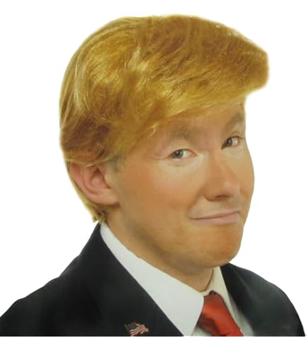 Peluca De Donald Trump Para Disfraz De Halloween – Incluye Corbata Roja Y Broche De Bandera, Talla Única Para Adultos