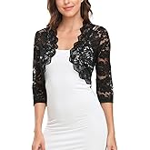 MISS MOLY Women's 3/4 Sleeve Sheer Floral Lace Bolero Shrug Top Cardigan