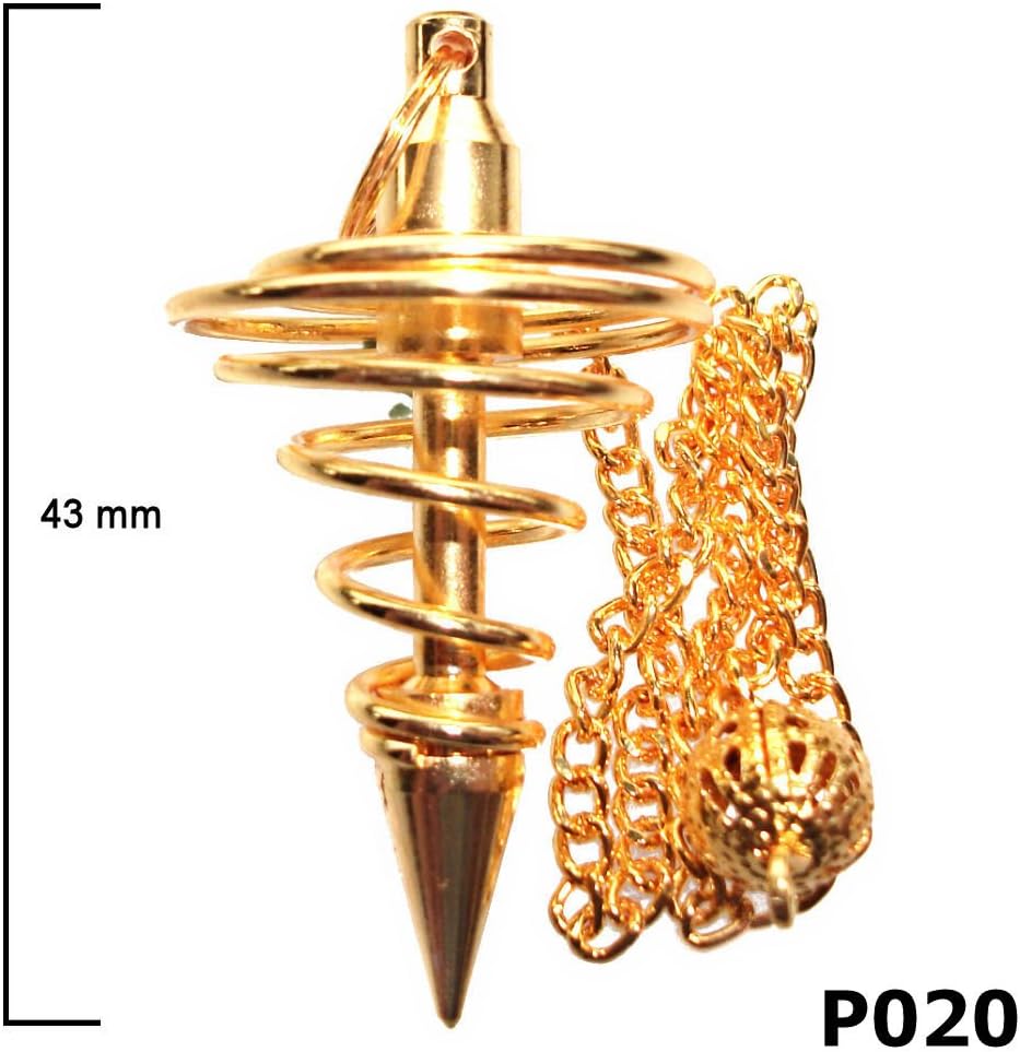 Green Cross Toad Egyptian Metal Dowsing Pendulum with Keepers Pouch for Reiki Healing and Divination (P020, Gold)