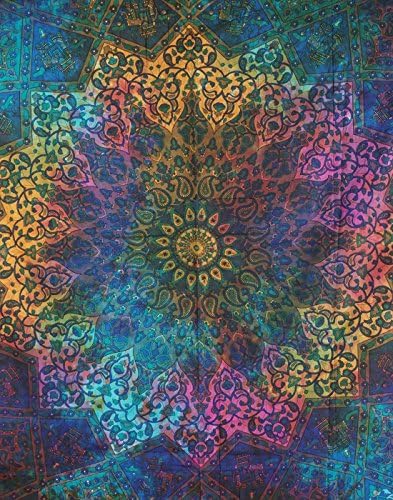 Wall Studio Twin Hippie Tie Die Star Mandala Bedding, Tapestry, Multi Color Indian Wall Art Hanging Bohemian Bedspred 84X54 Inche