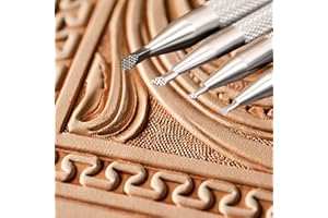 Singring Leather Stamping Tools Checkered Background Stamps 304 Stainless Steel Professional DIY LeatherCrafts Mesh Pattern Carving Tool (4pcs（S+M+L+Round）)