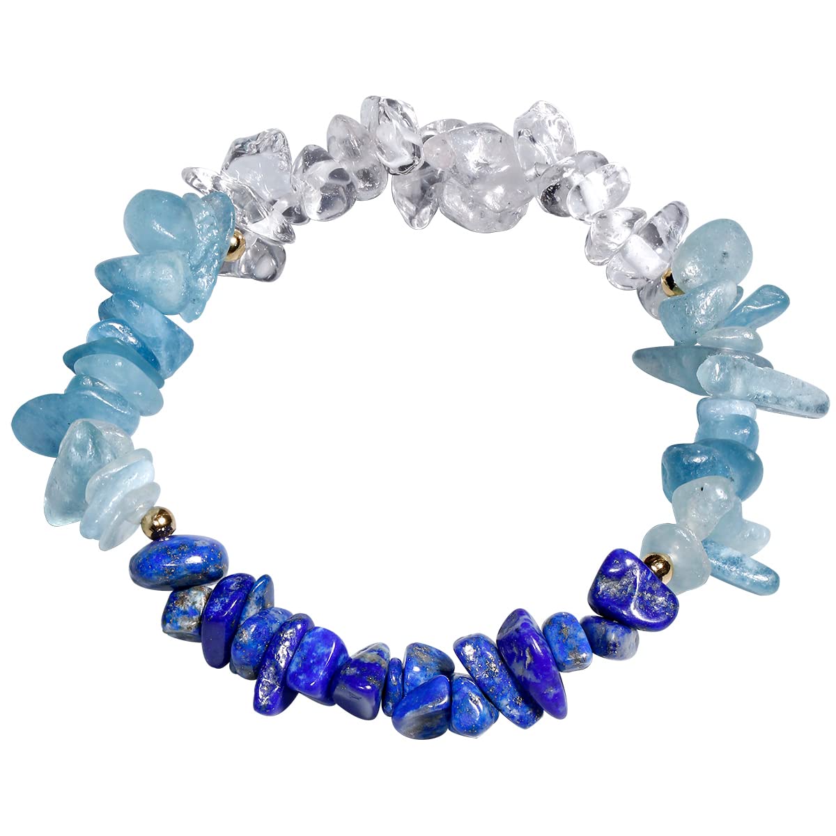Jewboo Natural Crystal Bracelet for Women Aquamarine/lapis lazuli/Clear Quartz Tumbled Chip Stone Beaded Balance Mesitation Yoga Bracelets