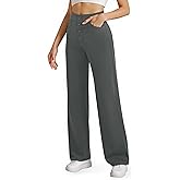 keriffe Womens Wide Leg Dress Casual Pants Pockets High Waist Button Stretchy Business Work Trousers Office Slacks