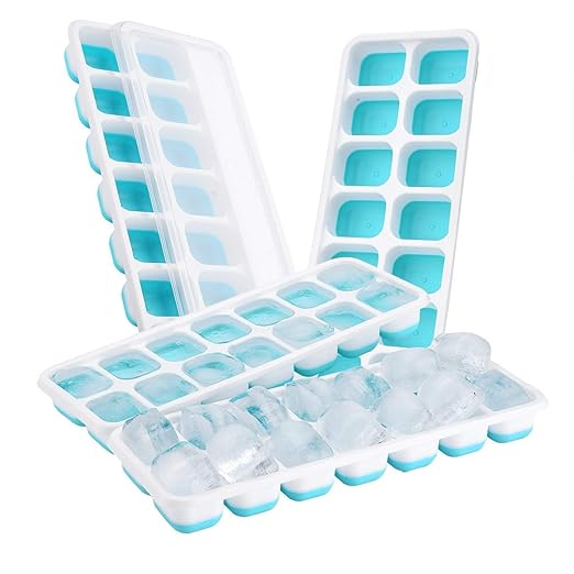 TOPELEK 14-Fach Eiswürfelform 4er Pack Silikon Eiswuerfel Mit Deckel Ice Tray Ice Cube, Kühl Aufbewahren, LFGB Zertifiziert, 
