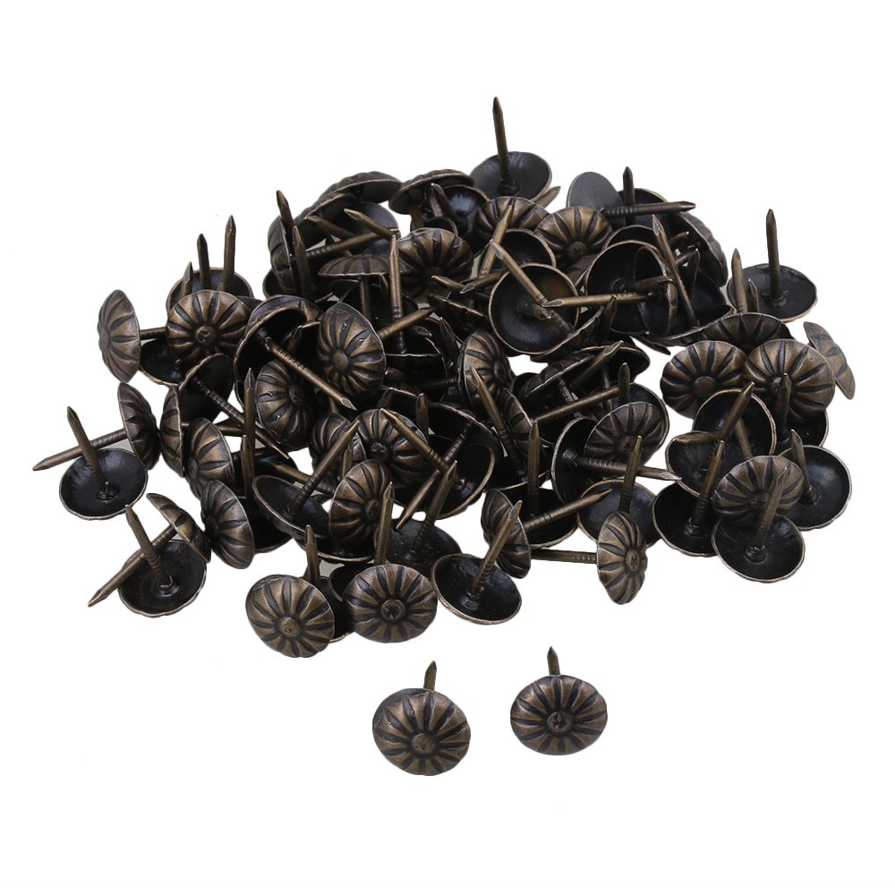 RDEXP Bronze Iron 11x16mm Antique Daisy Decorative Upholstery Nails Tacks Studs Set of 100