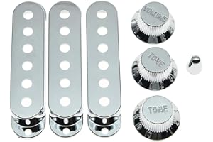 KAISH Chrome Plastic ST Strat 52mm Pole Spacing Pickup Covers Guitar Knobs and 5 Way Switch Tip for USA Stratocaster/Strat