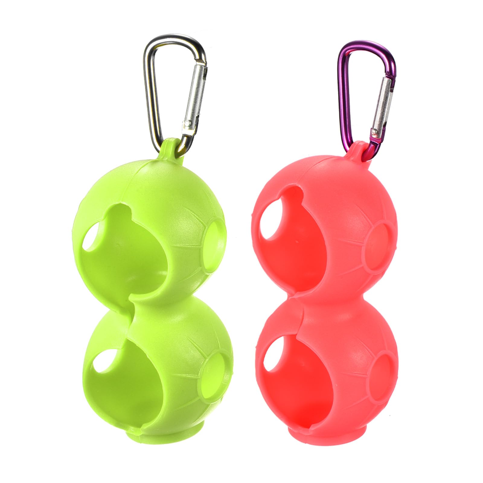 PATIKIL Golf Ball Holder, 2 Pack Silicone 2 Balls Carrier Protective Portable Sleeve with Buckle for Golf Bag Belt, Pink, Green