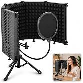 Microphone Isolation Shield with Tripod Stand &amp; Pop Filter for Studio | 5-Fold Adjustable Design, Foldable Acoustic Foam Panels, Portable Setup for Voice Recording Streaming &amp; Vocal Work