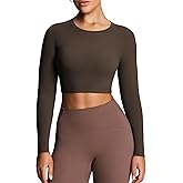 Aoxjox Long Sleeve Crop Tops for Women Classic Longline Workout Fitness Cropped T Shirt Top