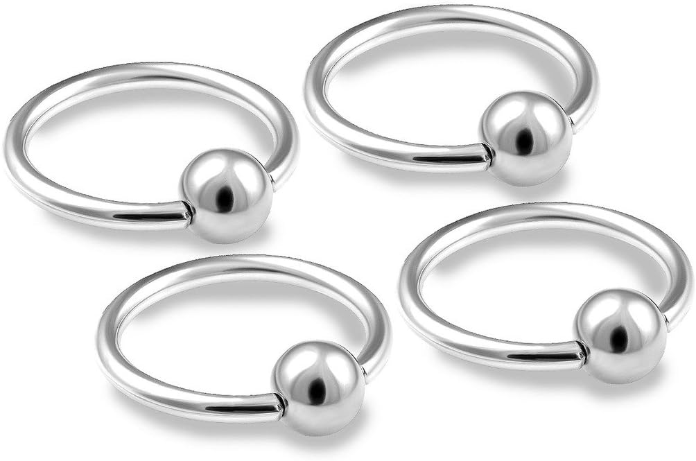 TDi Body Jewellery4pcs 16g Captive Bead Ring Cartilage Hoop Septum Nose Tragus Snake Bite Lip BCR Rook Helix Conch Eyebrow Daith Pick Size