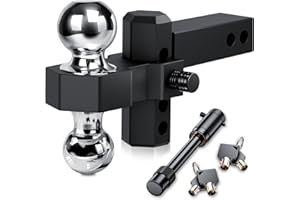 OCTOMO Adjustable Trailer Hitch for 2 Inch Receiver, 4 Inch Tow Hitch Aluminum,12,500 LBS GTW, 2" and 2-5/16" Stainless Steel Tow Hitch Balls Mount with Double Anti-Theft Pins Locks（Black）