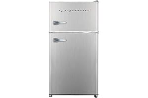 Frigidaire EFR3A1 Compact Small Top-Freezer Refrigerator, Stainless Steel Mini Bar Fridge, Platinum Series-21.26" D x 17.83" W x 33.5" H, 3.2 cu ft Double Door