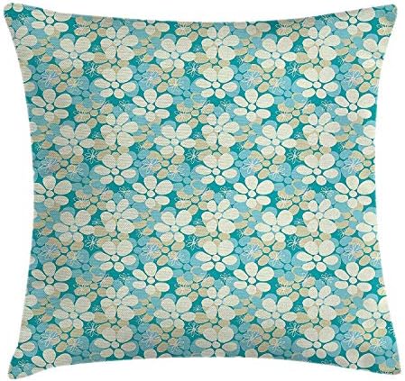 KIYINY Garden Decor Throw Pillow Cushion Cover, Doodle Style Composition of Various Flowers Gerbera Daisies, Decorative Square Accent Pillow Case,Sky Blue Teal Avocado Green 20x20 inches