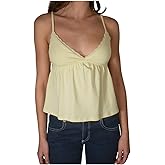Women Babydoll Cami Top Y2k Cute Solid Color Lace Trim Cami Top Casual Spaghetti Strap Sleeveless Babydoll Shirt