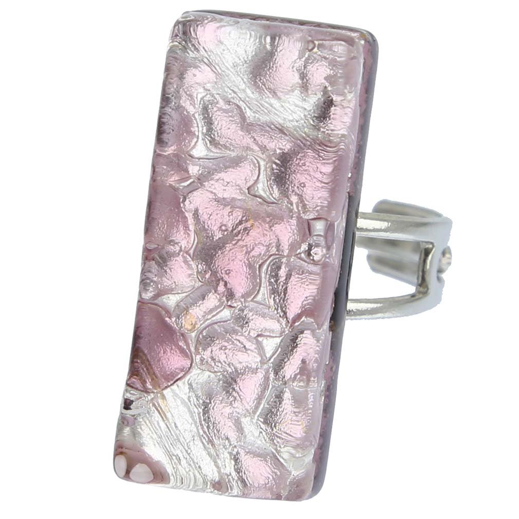 Glass Of Venice Murano Glass Venetian Reflections Rectangular Adjustable Ring - Purple Silver