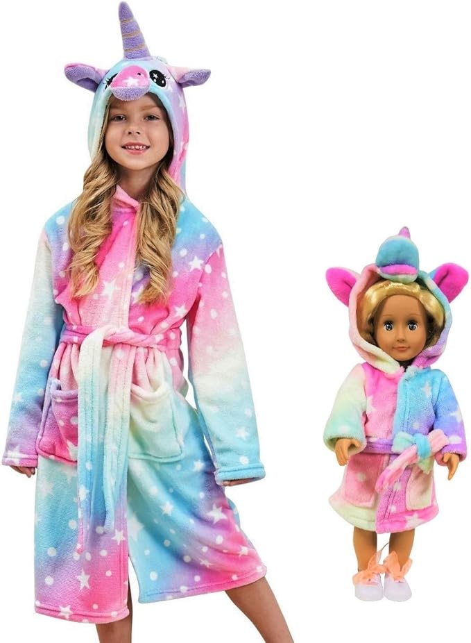 Unicorn Bathrobe Matching Doll & Girls, Unicorn Gifts for