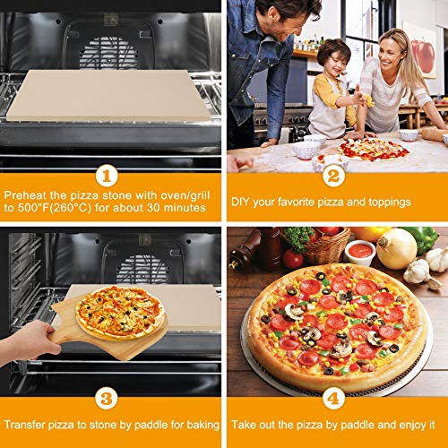 Henkelion Rectangular Pizza Stone for Oven with Pizza Peel, Square
