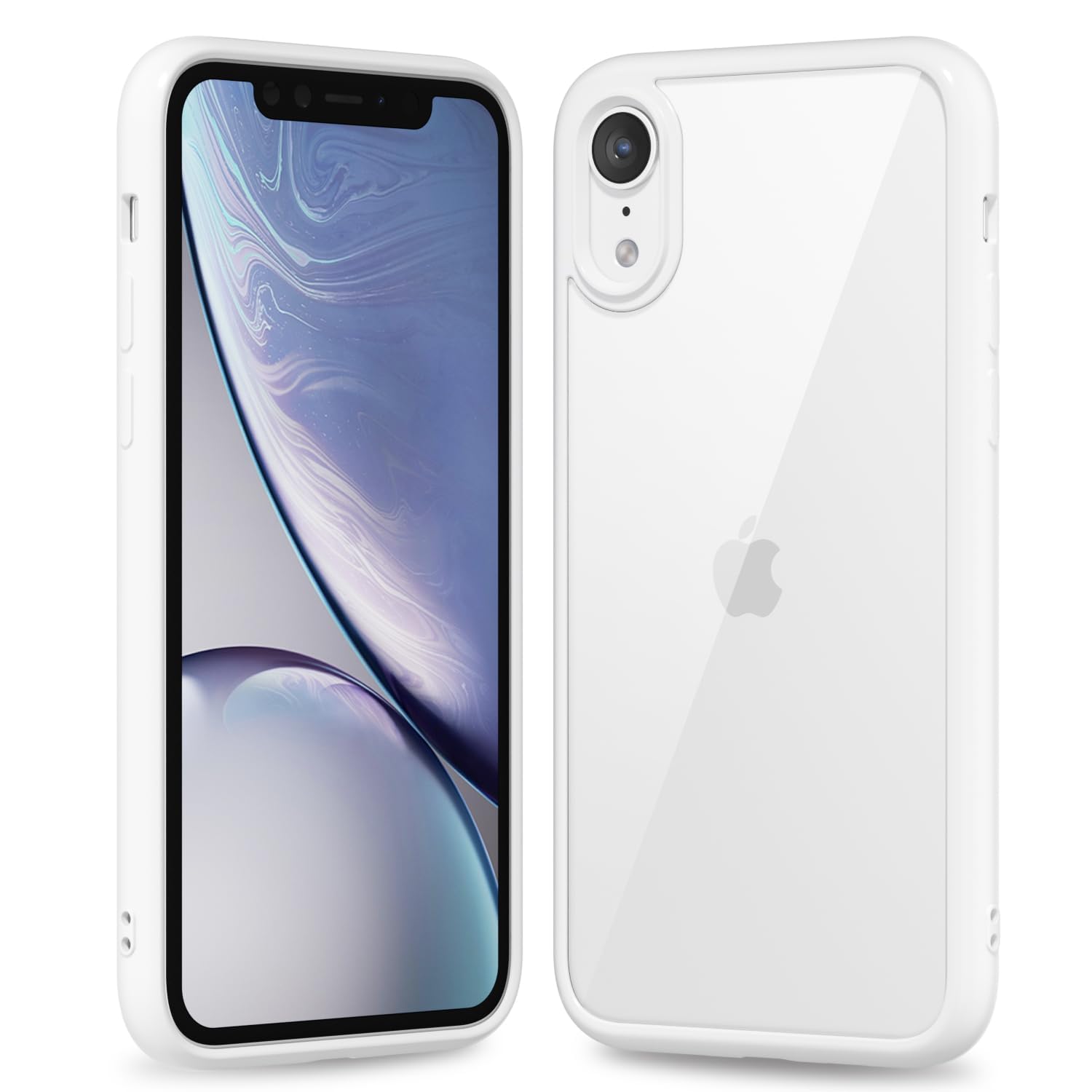 oakxco Thin Slim Clear case for iPhone XR, Transparent Hybrid Hard Shell Plastic & Soft Silicone Rubber Bumper, Non-Yellow Acrylic Protective Lightweight Cover for Women, White