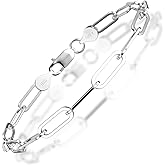 Waitsoul Silver Bracelet for Women 3mm Diamond-Cut Paperclip Chain Bracelet for Men 6.5/7/7.5/8/8.5/9 Inch