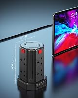 Sameriver 8 Way Tower Extension Lead with 4 USB Ports 3M 3250W Surge Protect view 9