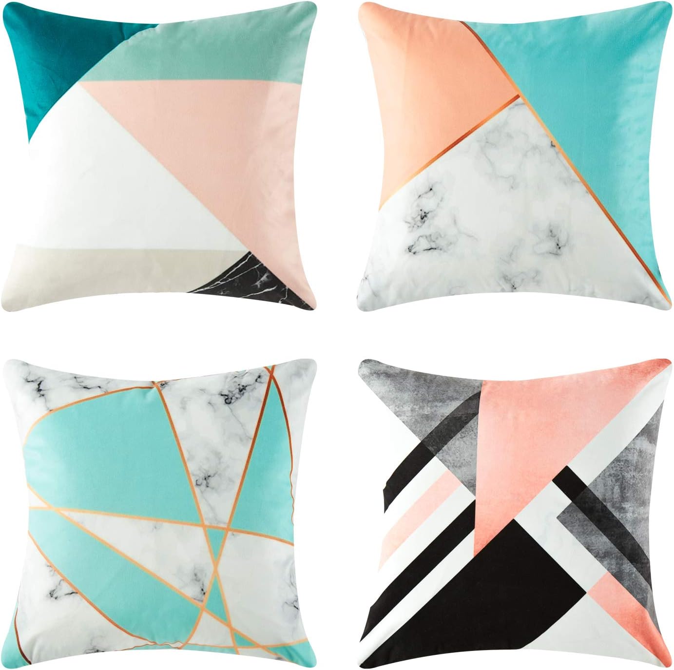 Topfinel Microfibre Pillowcases with Irregular Geometric Marble Patterns Throw Pillows for Sofa Terrace Cushion Covers 18x18 Inch 45cmx45cm Set of 4 Blue and Orange