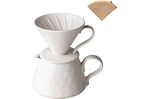 HYAXGM Pour Over Coffee Maker,Ceramic Coffee Maker With 40 pcs Paper Filter，15oz/450ml Ceramic Pour Over Coffee Dripper（Off W
