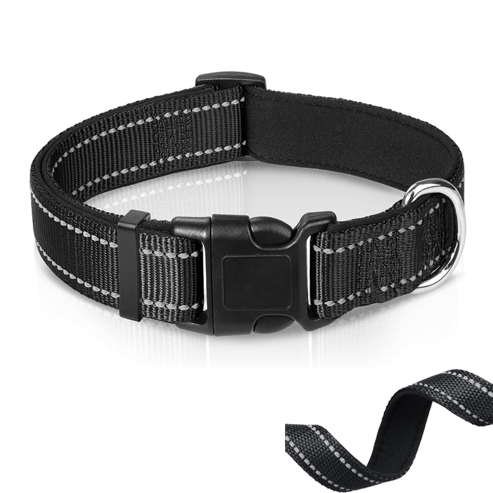 Reflective Adjustable Dog Collar with Safety Buckle, Nylon Pet Collar for Small, Medium & Large Dogs, Night Walking and Outdoor Safety (L)