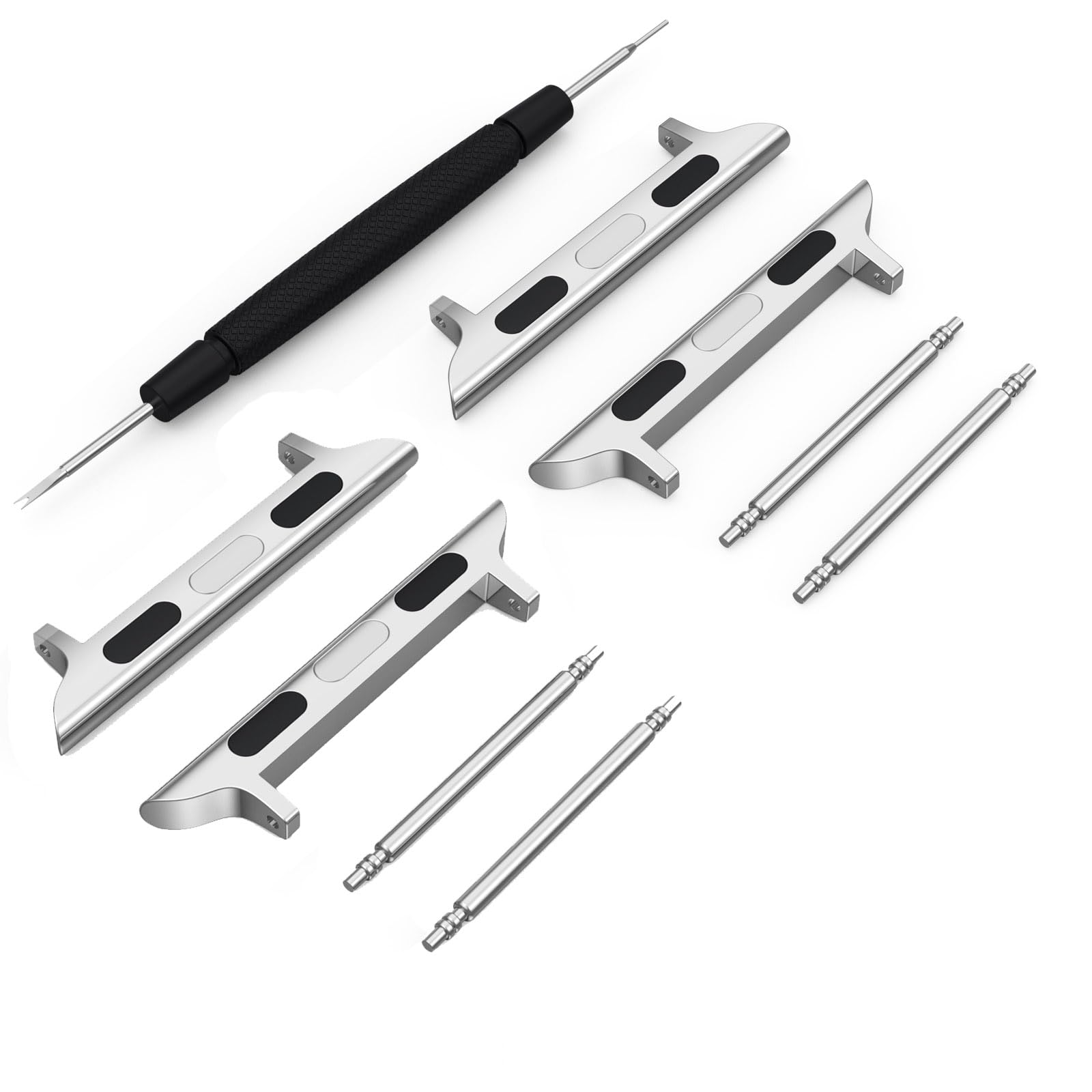 Photo 1 of Spring Bar Apple Watch Adapter Connector for Apple Watch, Stainless Steel Connector Replaceable Metal Connection Adapter with Replacement Tool for Apple Watch Bands (Straps 20mm-22mm) (2 pairs (Silver+Silver), 44/45/46/49/42(Series 3 2 1)mm + 22mm Spring 