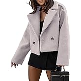 ECDAHICC Womens Wool Blend Cropped Trench Coat Fall Winter Pea Coat Double Breasted Blazer Jackets Fashion Coat