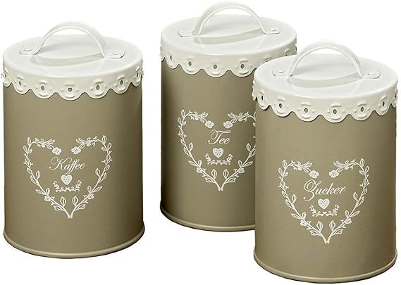 Set 3 Stück Vorratsdose Metalldose mit Deckel Dose Küche Design Kaffee