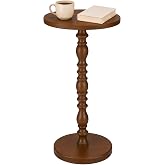 Junistra Solid Wood Round Side Table, Rustic Pedestal Drink Table for Small Spaces, Accent Nightstand Table for Living Room, Bedroom, Corners, and Office, Brown