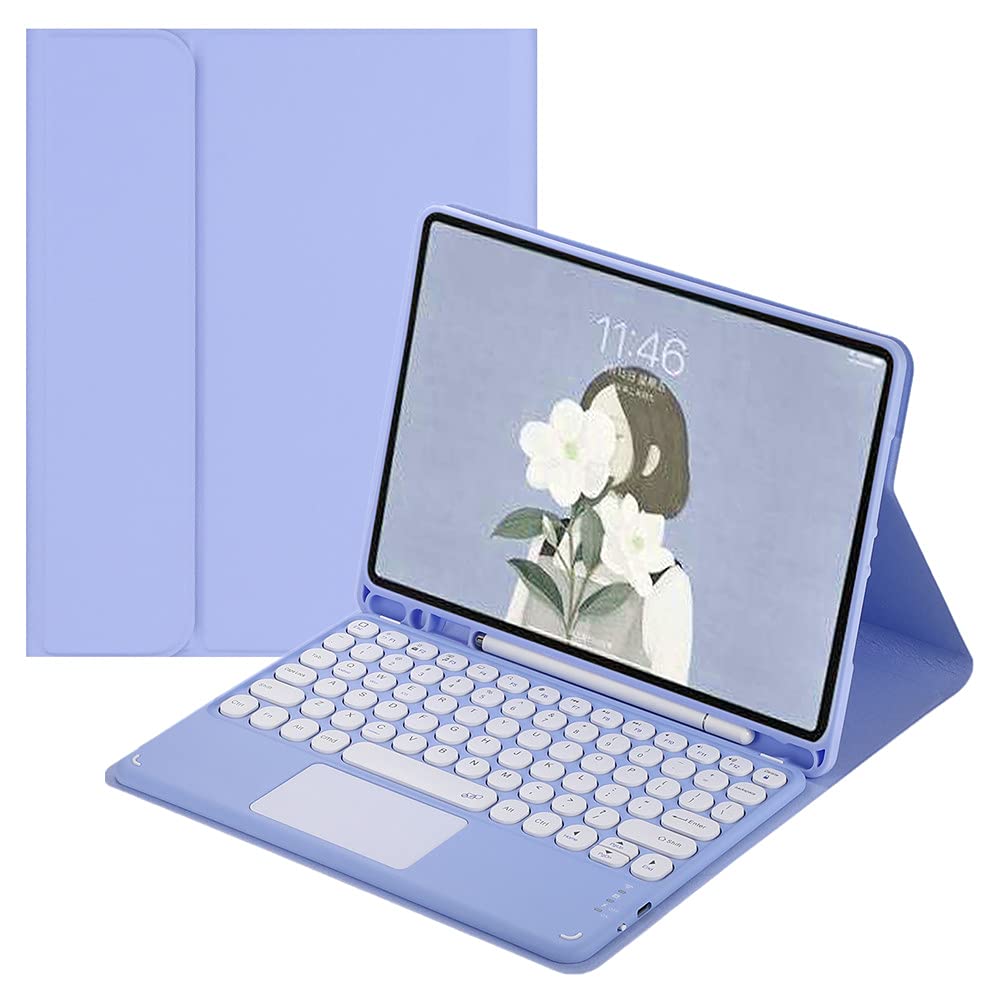 Disonbeir Touch Keyboard Case for iPad 9th 8th 7th Generation 10.2 inch, Air 3rd Gen, Pro 10.5 inch Case with Cute Round Key Detachable Touchpad Color Keyboard Cover (Purple) — image 1