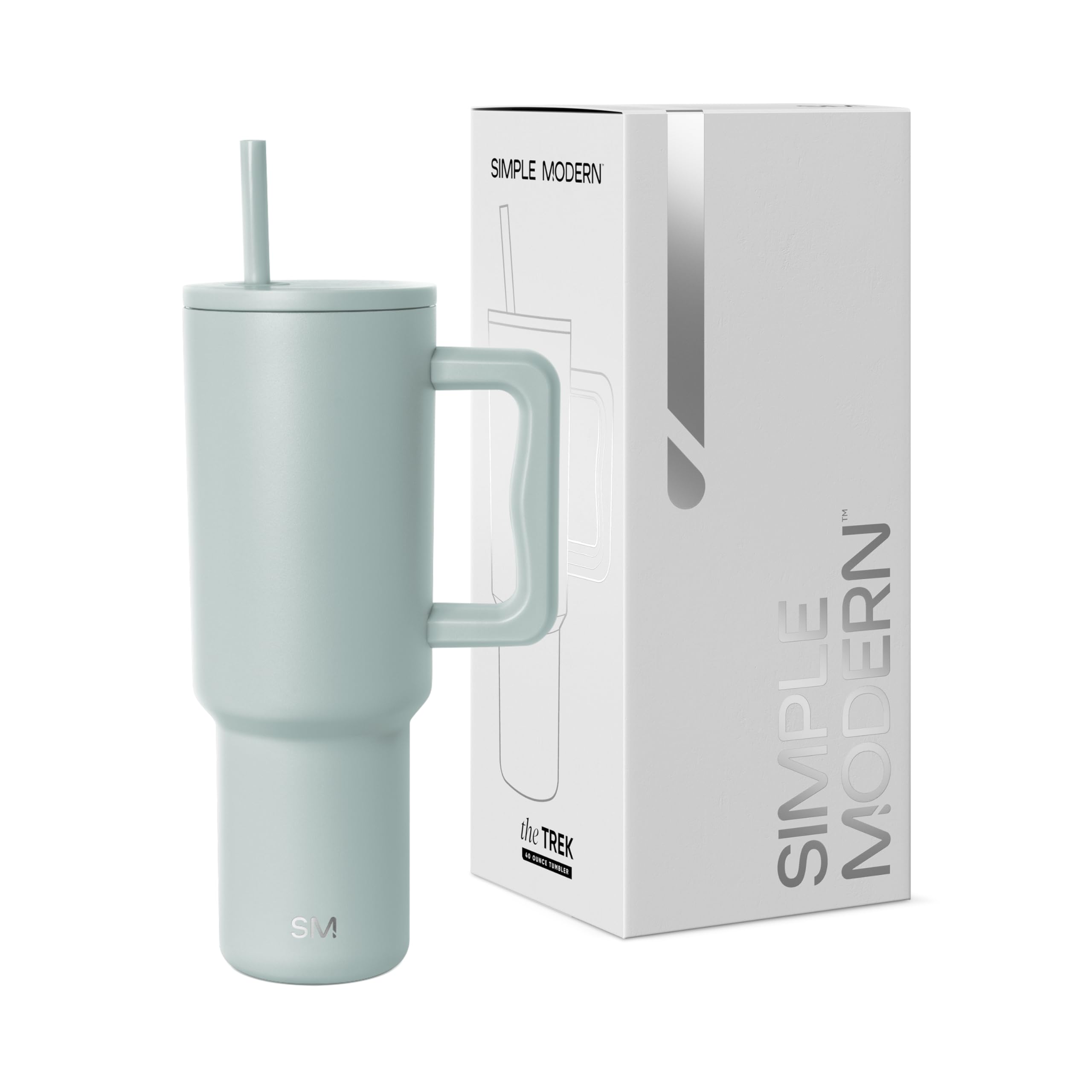 Photo 1 of Simple Modern 40 oz Trek Tumbler with Handle and Straw Lid | Cup Holder Friendly Insulated Stainless Steel Travel Mug | Sea Glass Sage