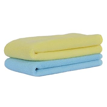 Amazon Brand - Solimo 2 Piece Microfibre Cleaning Cloth (40 cm X 40 cm, 350 GSM, Yellow and Blue)