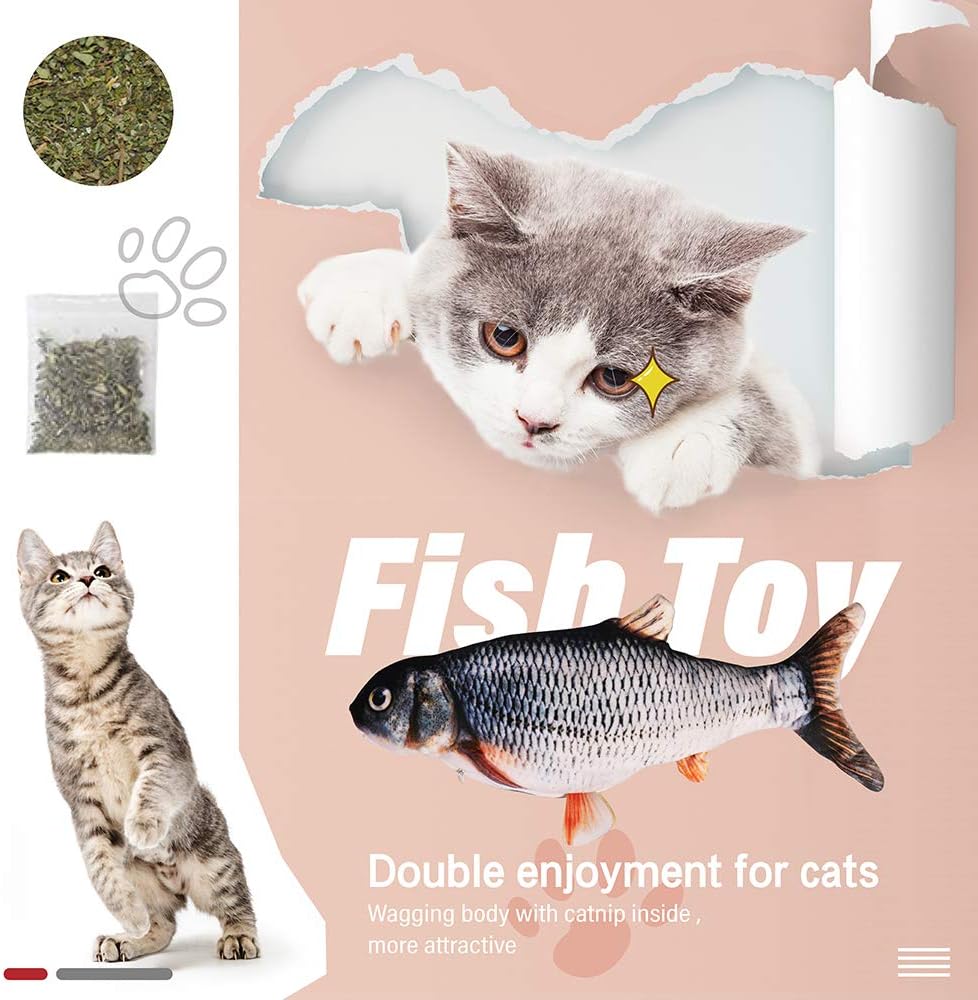 Floppy Fish Cat Toy, Realistic Moving Fish Cat Toy, Wiggle Fish Catnip Toy, Flippity Fish with Cat Wand Stick Toy & Cat Spring Toy, Interactive Cat Exercise Toy, Perfect for Biting, Chew and Kick : Pet Supplies