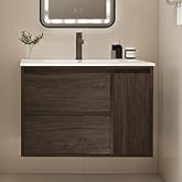 Chyanmoo Wall Mounted Bathroom Vanity 30" - Walnut, Bathroom Vanities Cabinet with Sink Combo,Two Slide Drawers, Engineered Wood Single Sink Cabinet (with Sink, 30")