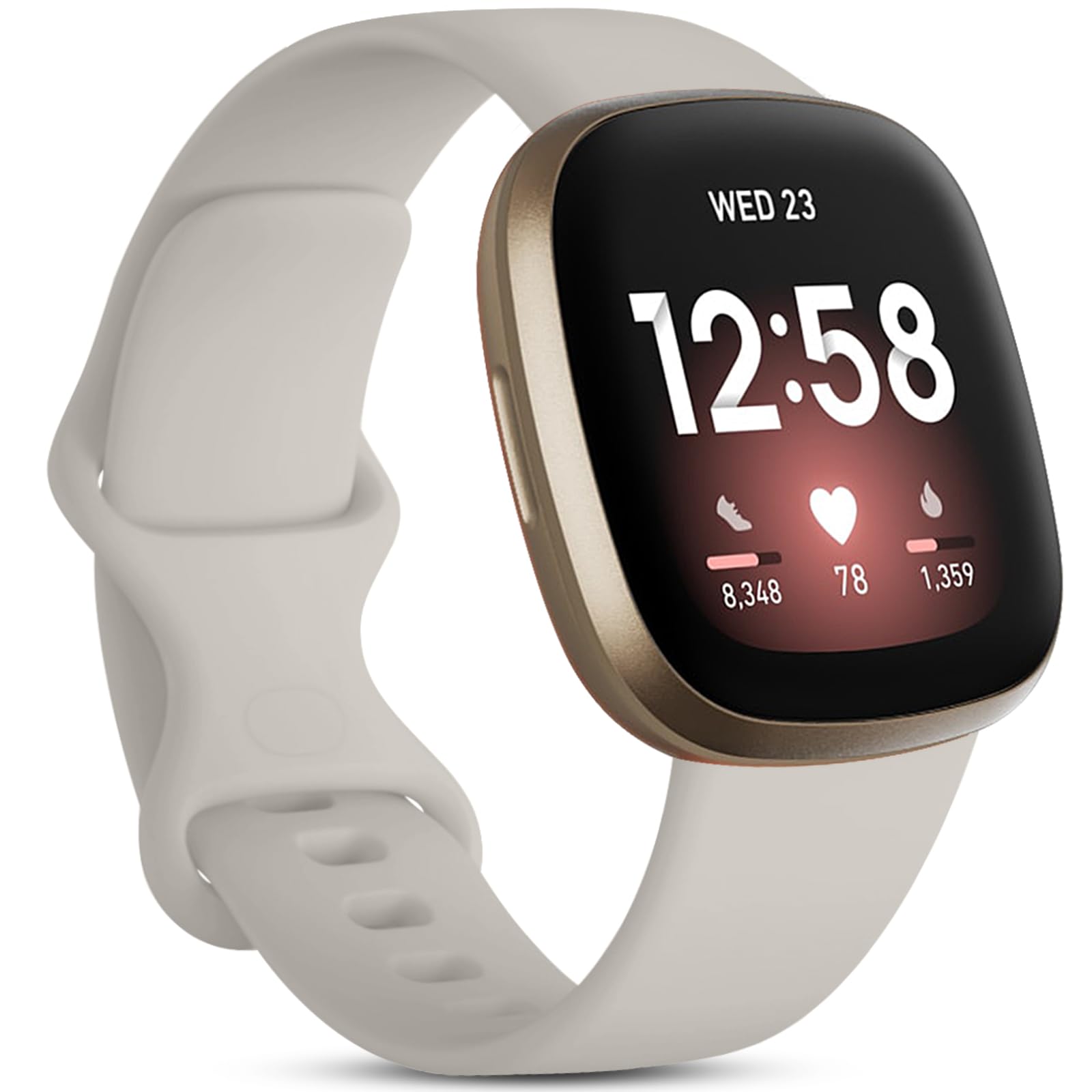 Oielai Strap Compatible for Fitbit Versa 3/Versa 4/Sense 2, Sport Silicone Classic Soft Replacement Straps for Women & Men, Large Starlight