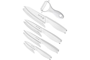 Ceramic Knife Set for Kitchen, Sharp Blade Fruit Cutting Knives with Cover Clean Cut Edge with Sheath (White Handle